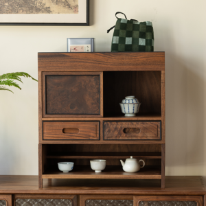 Double-Pedestal Burl Wood Cabinet